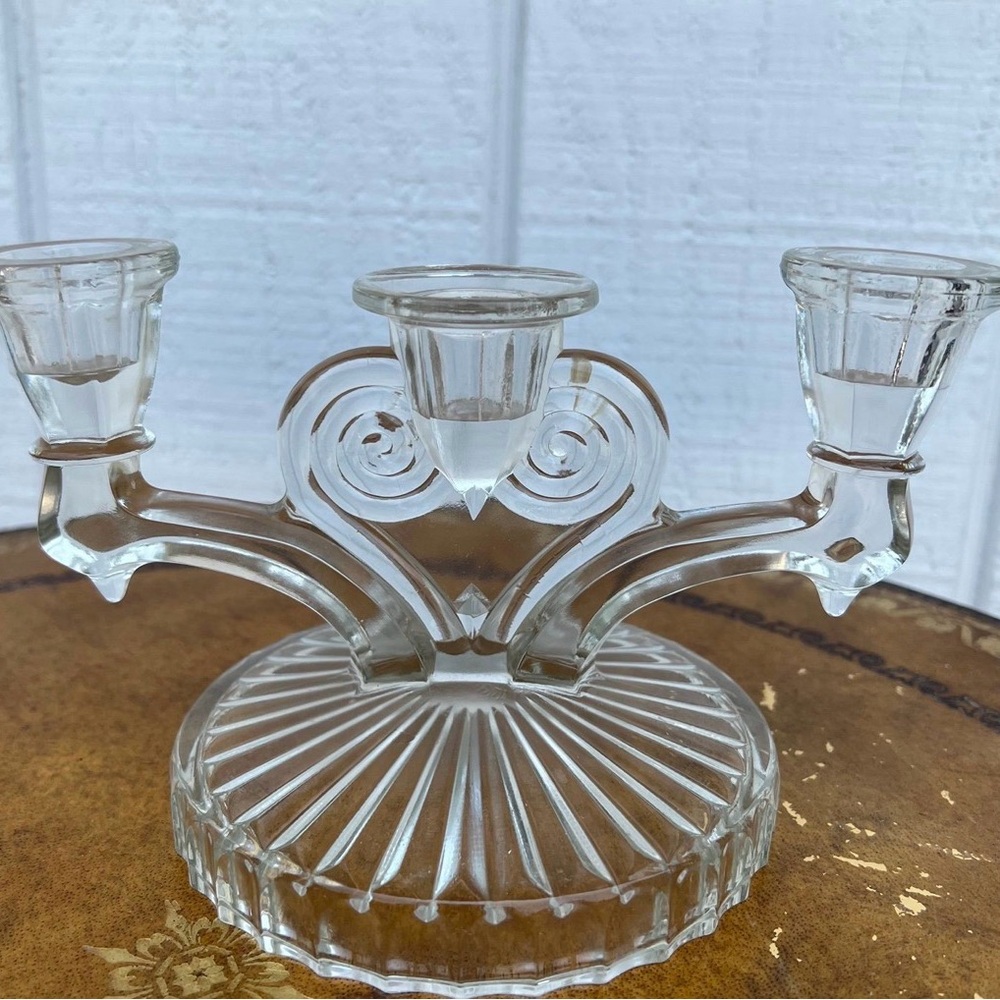 Vintage Jeannette Cosmos Pressed Glass 3 Candle Candelabra